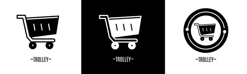 Sticker - Trolley logo set. Collection of black and white logos. Stock vector.