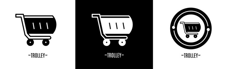 Sticker - Trolley logo set. Collection of black and white logos. Stock vector.