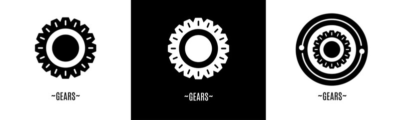 Wall Mural - Gears logo set. Collection of black and white logos. Stock vector.