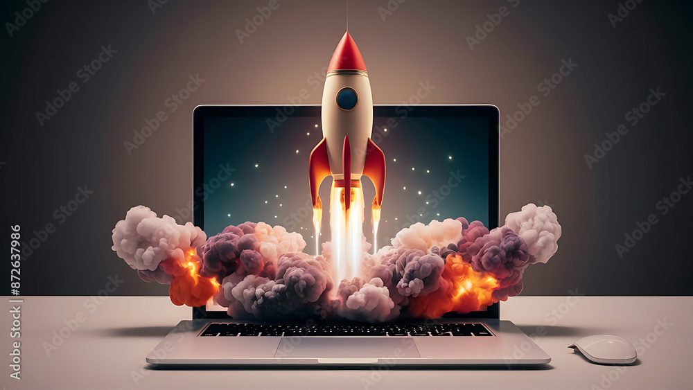 A modern illustration of startup concept with launching Space rocket ...