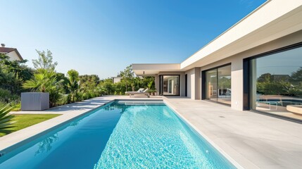 Wall Mural - The backyard of a luxury villa with a swimming pool.