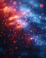 Poster - abstract futuristic bokeh light background with red and blue glowing particles, perfect for festive 