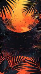 Aufkleber - Orange and black background, tropical vibe, music and chill, vector design, line art style. Generative AI.