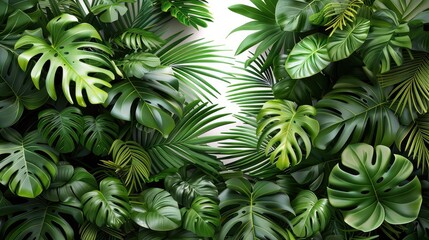 Wall Mural - Lush green tropical plants with large leaves, arranged densely to create a vibrant, jungle-like backdrop transparent background. Generative AI.