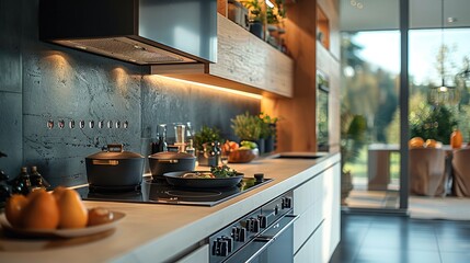 Fototapete - modern kitchen with smart appliances. generative ai.
