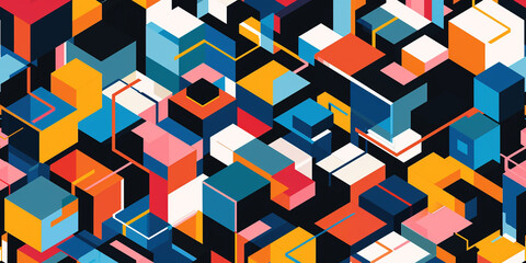 Poster - A seamless pattern with a digital maze,an abstract representation of technology.