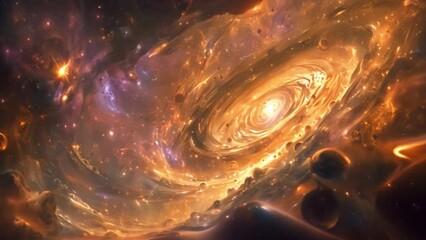 Aufkleber - This cosmic swirl of stars and planets in a golden galaxy. Space background