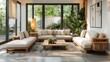 © visoot - Living room modern with teak wood furniture. Generative AI.