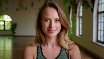 Wall Mural - young woman standing in a yoga studio