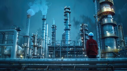 Fototapete - Digital, Fusion of technology, oil and gas, specialty chemicals, hydrogen. Generative AI.