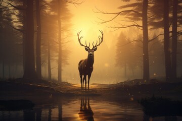 Sticker - Majestic stag in a sunlit forest