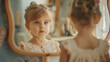 © Keitma - Young girl kid looking at her reflexion in the mirror representing female social pressure to be beautiful from young age