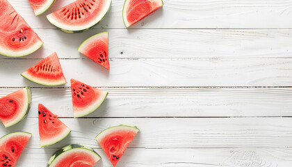 Fresh sliced watermelon on white wooden background