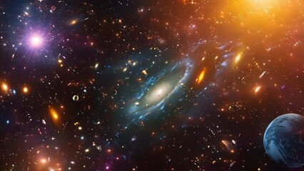 Poster - This vibrant, colorful image of a spiral galaxy and numerous stars in the vastness of space.