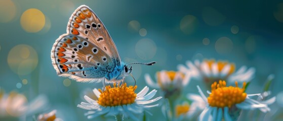 Wall Mural - A beautiful butterfly on a daisy. AI.