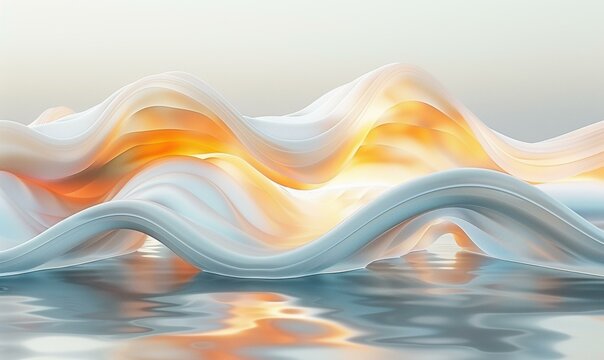 Abstract 3D rendering of a flowing white and orange landscape. AI.