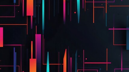 Wall Mural - Embrace simplicity with this captivating abstract background design. A minimalist arrangement of neon geometric shapes creates a harmonious composition. Generative Ai.