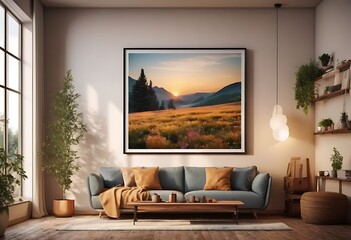 Wall Mural - Frame mockup, ISO A paper size. Living room poster mockup. Interior mockup with house white background. Modern interior design. 3D render