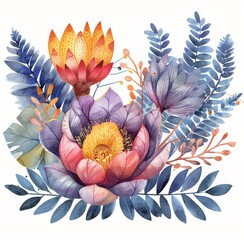 Poster - Watercolor Illustration of Vibrant Flowers and Foliage