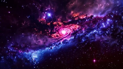 Poster - This swirling galaxy with pink, orange, and blue hues. Space background