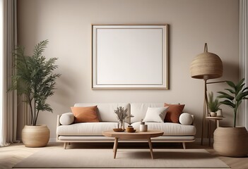 Wall Mural - Frame mockup, ISO A paper size. Living room poster mockup. Interior mockup with house white background. Modern interior design. 3D render