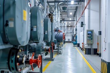 Poster - Modern white boiler room with gas boilers, industrial heating.