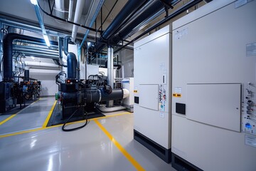 Poster - Modern white boiler room with gas boilers, industrial heating.