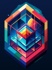 Wall Mural - Vibrant Geometric Abstract Cube Illustration in Vivid Colors