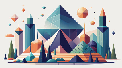 Wall Mural - Futuristic Cityscape Illustration with Abstract Geometric Shapes