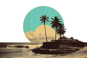 Wall Mural - PNG  Collage Retro dreamy beach and sunset outdoors nature ocean.