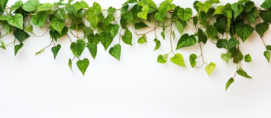 Poster - Ivy house plant hanging against white backdrop with copy space image.