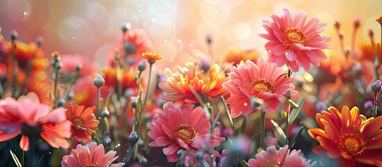 Poster - Selective focus vintage frame with colorful flowers, ideal for a copy space image.