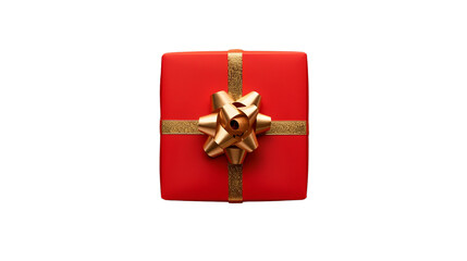 illustration of a red gift box a gold top view on a transparent background. generative ai