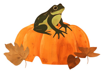 Sticker - PNG Frog amphibian painting pumpkin.