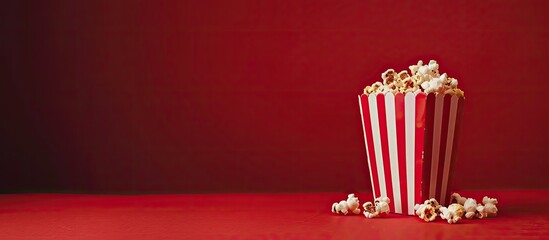 Aufkleber - Cinema-themed image with box of popcorn on a red backdrop, perfect for use as a copy space image.