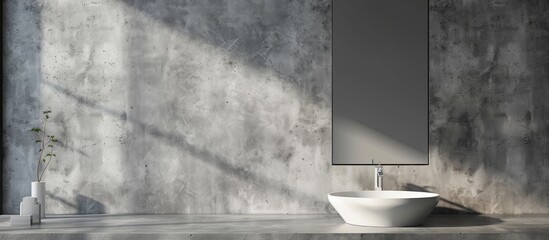 Fototapete - Wash basin with mirror mounted on wall in apartment. with copy space image. Place for adding text or design