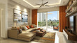 © Deepa - Cozy living room with warm colors, comfortable seating, and a sunny view.