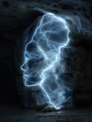 Sticker - Powerful lightning storm in a dark cave