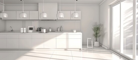 Aufkleber - Modern kitchen white room interior. with copy space image. Place for adding text or design