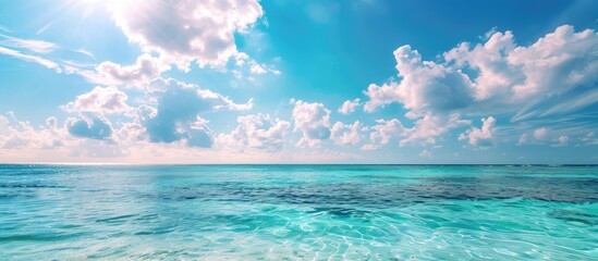 Poster - A horizontal shot showcasing a serene tropical sea, ideal for relaxation or meditation, with copy space image available.