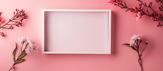 Aufkleber - photo Frame on a wooden on pink background . with copy space image. Place for adding text or design
