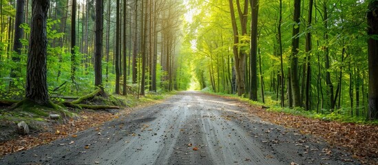 Wall Mural - Forest road. Copy space image. Place for adding text or design