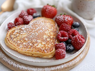 Wall Mural - Delicious heart-shaped pancakes with fresh berries
