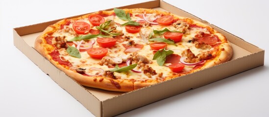 Aufkleber - A pizza box shown in a close-up view against a white backdrop, with copy space image.