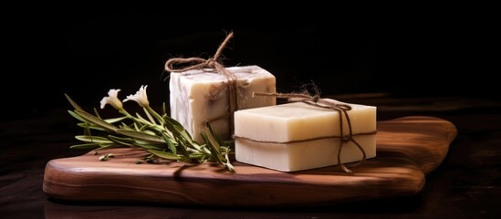 Aufkleber - Low light ambiance highlights handmade vegan soap in image with blank copy space for added appeal.