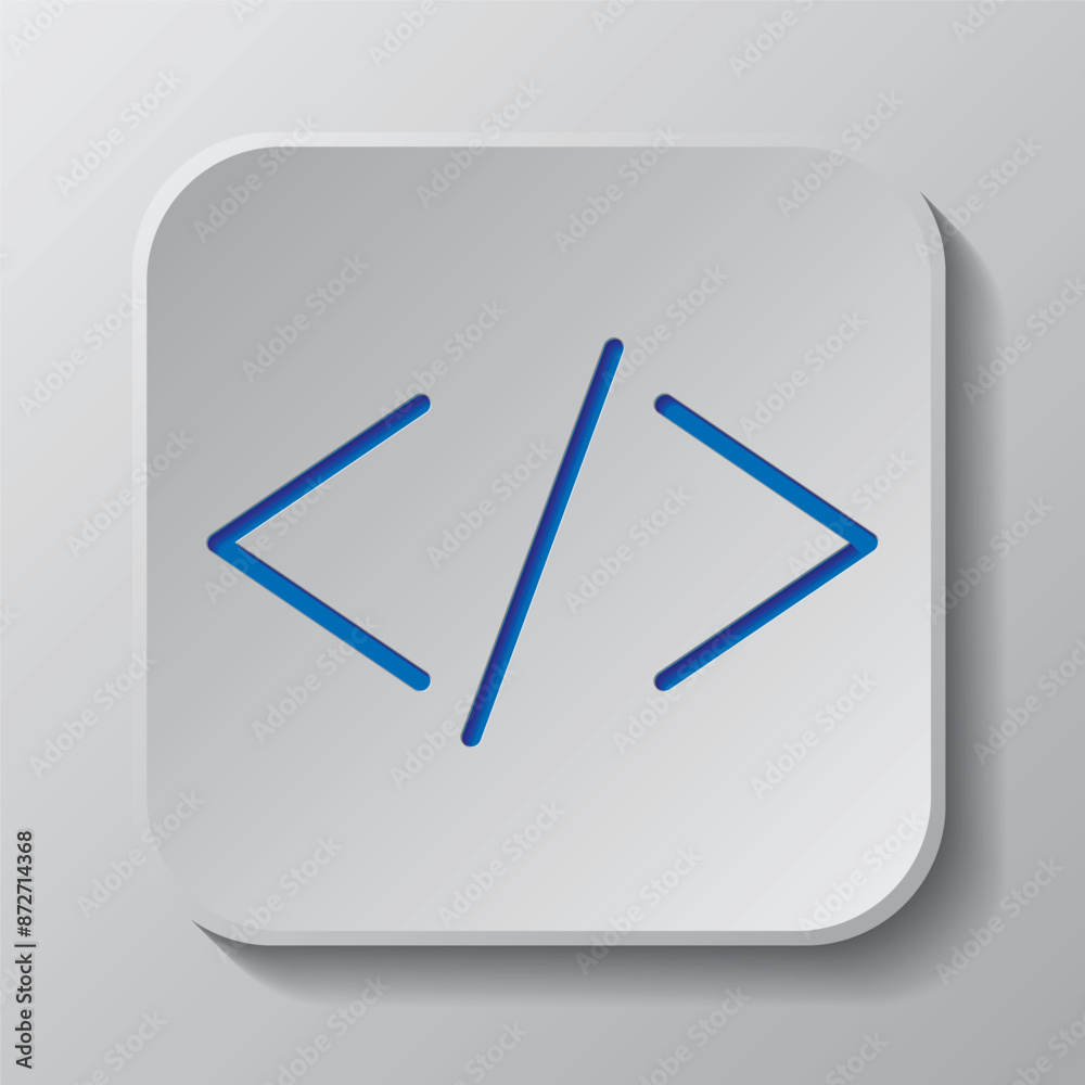 Coding simple icon vector. Flat design. Paper cut design. Cutted blue ...