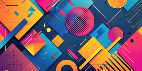 Poster - Abstract colorful geometric background with retro patterns and shapes, colorful background, vector illustration design, digital art, colorful, colorful geometric, colorful pattern, vibrant colors