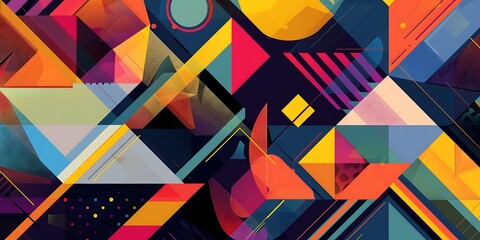 Wall Mural - Abstract colorful geometric background with retro patterns and shapes, colorful background, vector illustration design, digital art, colorful, colorful geometric, colorful pattern, vibrant colors