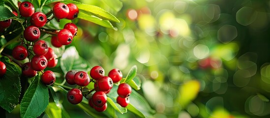 Poster - Red berry on tree with copy space image.