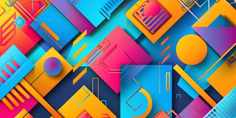 Poster - Abstract colorful geometric background with retro patterns and shapes, colorful background, vector illustration design, digital art, colorful, colorful geometric, colorful pattern, vibrant colors